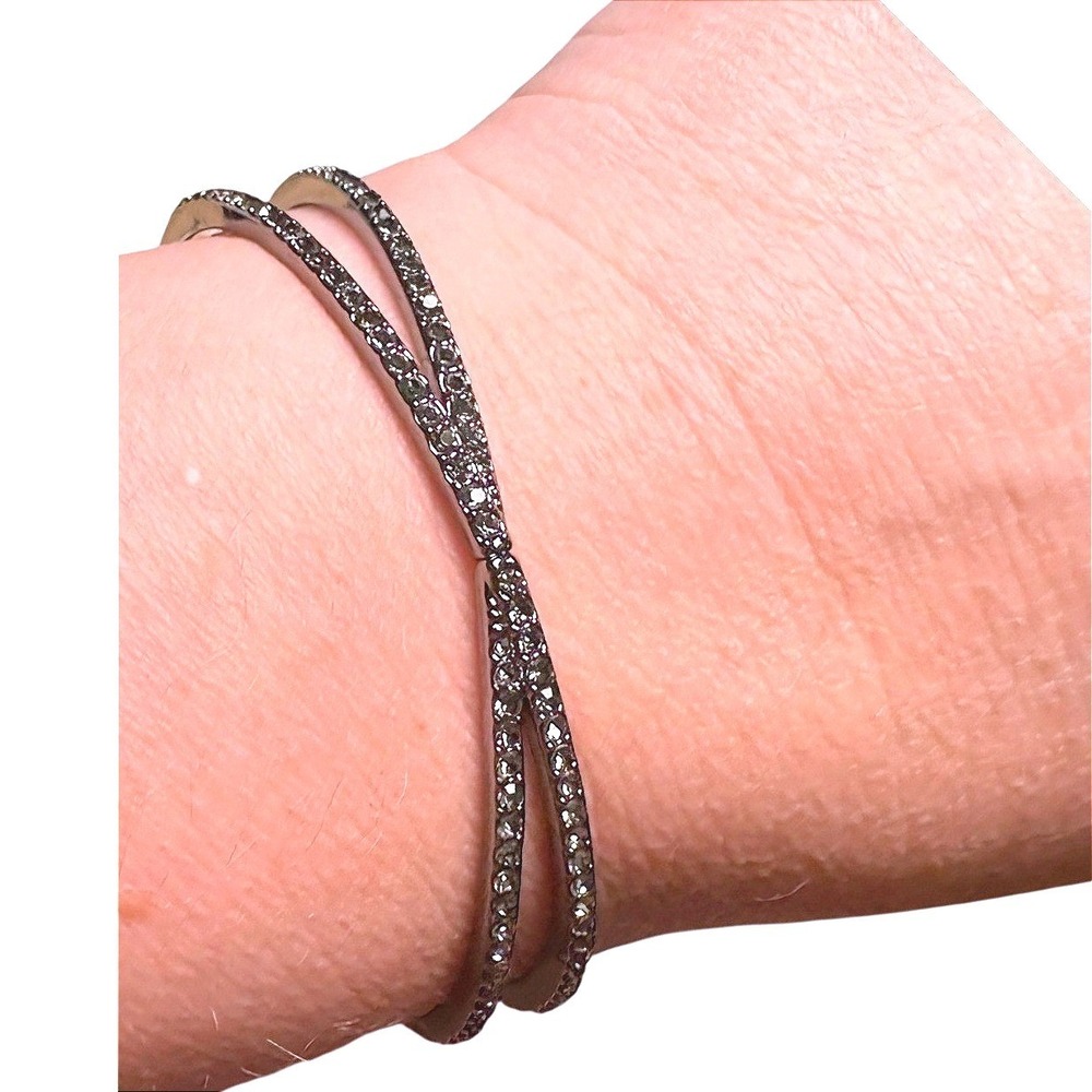 Sparkly Rhinestone Hinge Bangle Women 6.25" Gunmetal Good Criss-Cross Glam